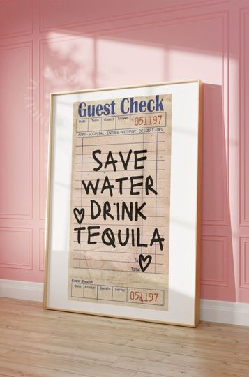 Discover Tequila Guest Check Poster | Save Water Drink Tequila Poster