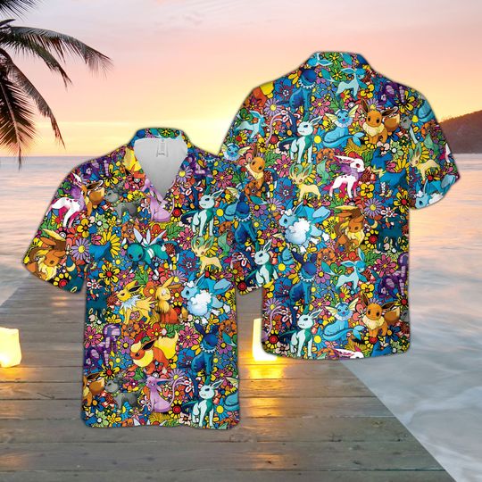 Eevee Evolution Hawaiian Shirt, 3D PKM Hawaiian Shirt,