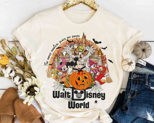 Discover Retro Walt Disney World Mickey Mouse and Friends Halloween Shirt, Mickey's Not So Scary Party Tee