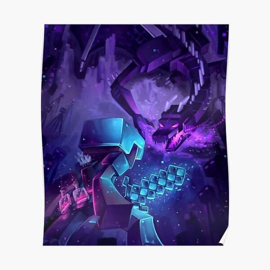 minecraft epic enderdragon battle art poster Premium Matte Vertical Poster