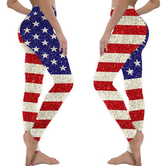 American Flag Sequin Glitter USA Leggings