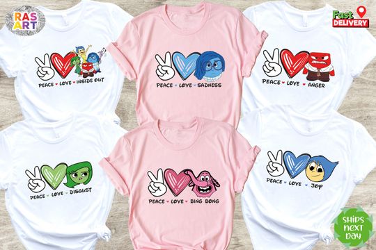 Peace Love Inside Out Shirt, Disney Inside Out Shirt, Custom Inside Out Shirt, Inside out  Joy Shirt, Disney Bing bong Shirt
