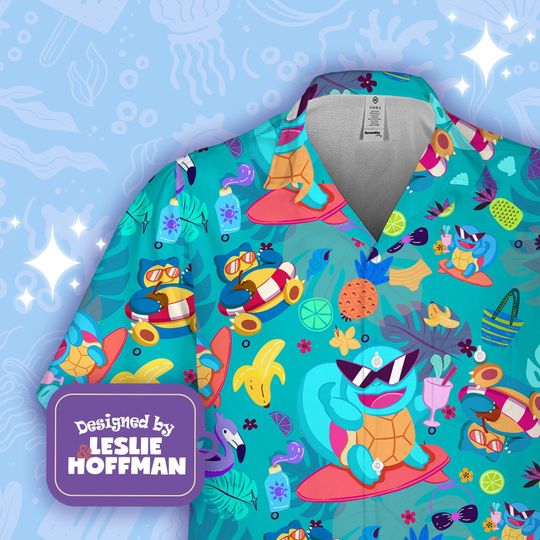 Squirtle Hawaiian Pattern Hawaiian Shirt, Button Up Shirt, Squirtle Hawaiian Shirt, Aloha Shirt, Hawaiian Anime Shirt, Squirtle shirt