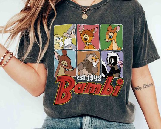 Retro Disney Bambi Characters Group Est. 1942 Shirt, Thumper Faline Bambi Tee