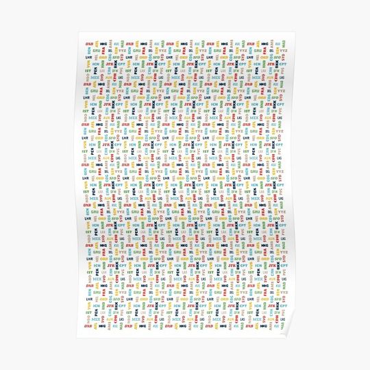 Discover World Airport Codes Premium Matte Vertical Poster