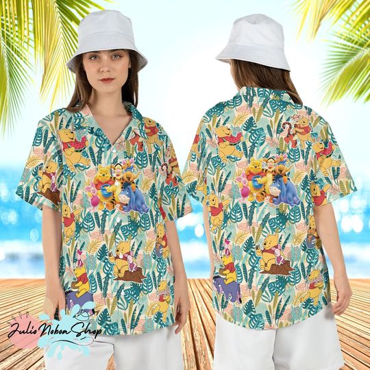Winnie the Pooh Hawaiian Shirt, Pooh and Friends Tropical Hawaii Shirt, Disney Aloha Shirt, Pooh Bear Summer