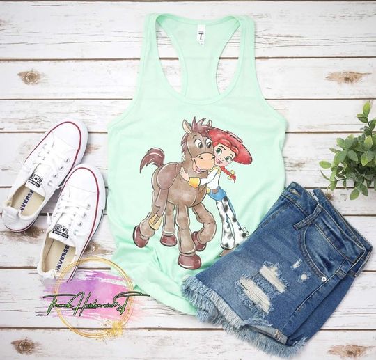 Retro Toy Story Tank, Jessie and Bullseye Tank, Disney Watercolor
