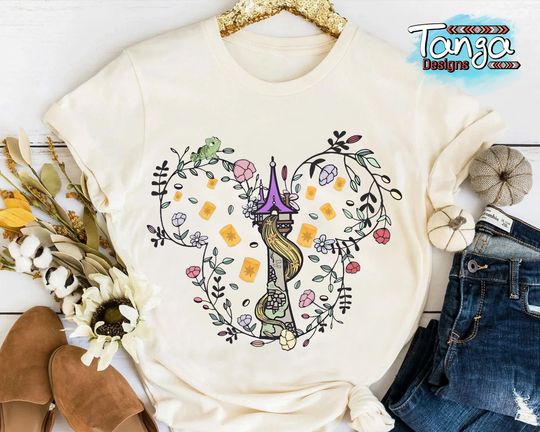 Disney Castle Flower Tangled Rapunzel Tower Mickey Head Floral Retro Shirt, Unisex T-shirt Family Birthday Gift Adult Kid Toddler Tee