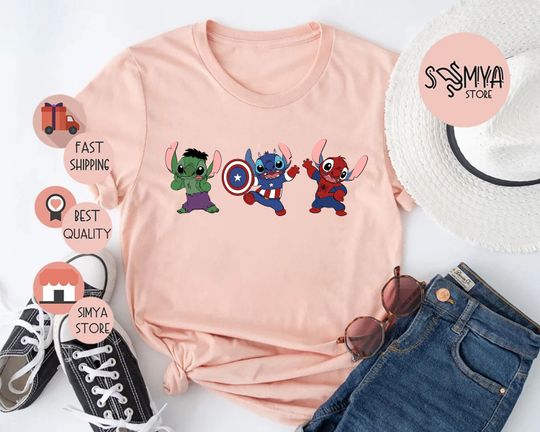 Disney Stitch Superhero Shirt, Marvel Hulk, Spiderman, Captain America Shirt, Stitch Cartoon Shirt, Kids Disney Shirt