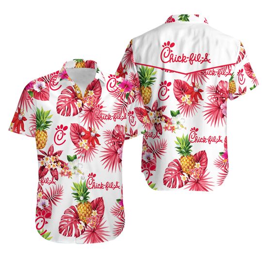 Chick-Fil-A Hawaiian Shirt, Tropical Flower Aloha Hawaiian Shirts, Summer Shirts, Funny Shirts For Men, Aloha Shirts, Fathers Day Gifts