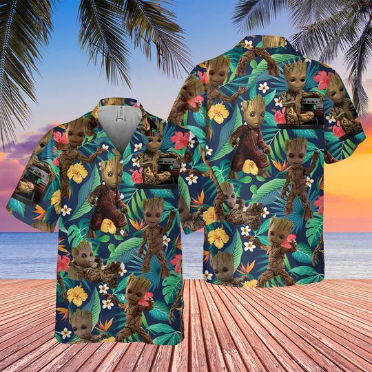 Baby Groot Hawaiian Shirt, Tropical Hawaii Tee, Holiday Hawaii Shirt
