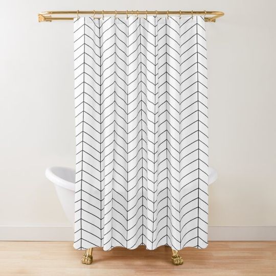 Herringbone - Black + White Shower Curtain