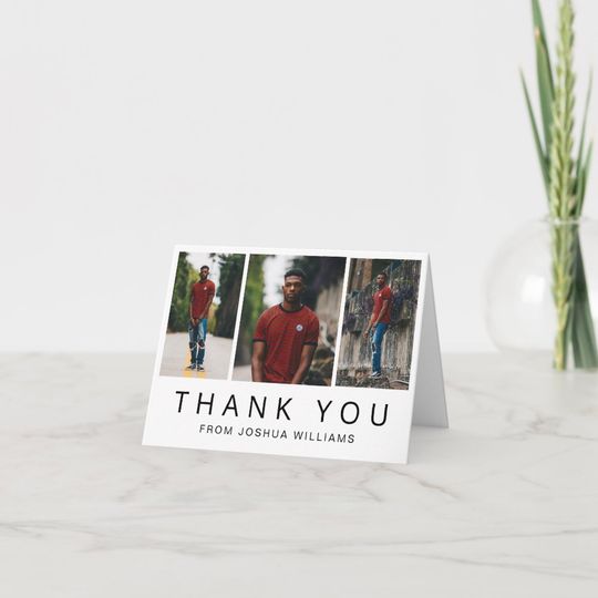 Simple Minimalist Photo Collage Modern Graduation Thank You Card