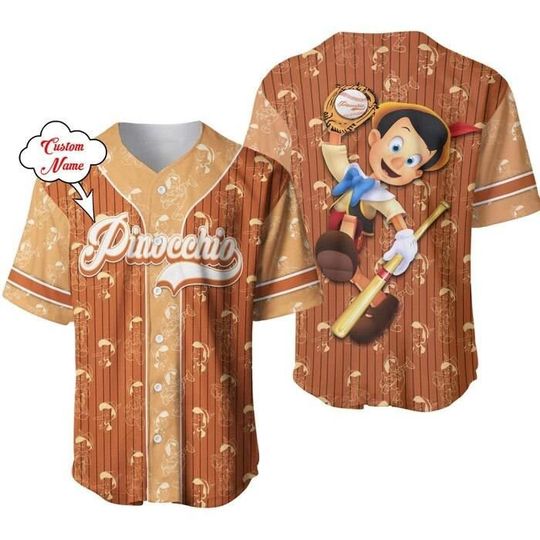 Pinocchio Brown White Patterns | Disney Custom Baseball Jersey