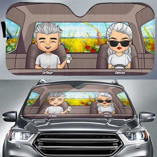 Couple Driving - Personalized Auto Sunshade - Gift For Couples, Husband Wife