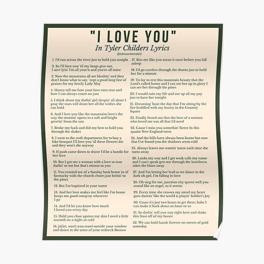 "I Love You" In Tyler Childers Lyrics Premium Matte Vertical Poster