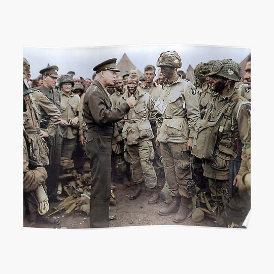 Discover General Dwight D. Eisenhower addresses American paratroopers prior to D-Day Premium Matte Vertical Poster
