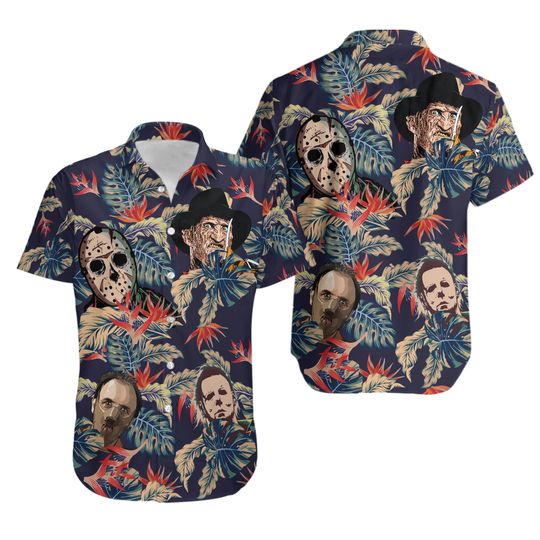 Horror Hawaiian Shirt, Horror Movie Button Down Shirt