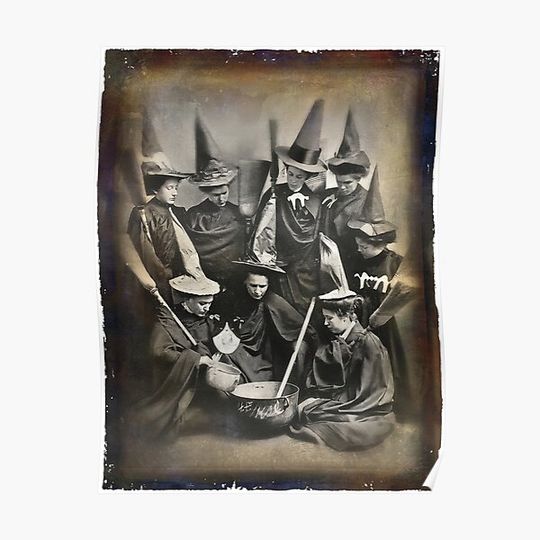 Discover Witches cooking. Vintage Witches Halloween photo. Vintage Photo Occult Print Reproduction. Premium Matte Vertical Poster