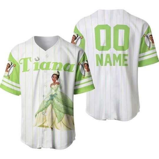 Tiana Princess White Lime Green | Disney Custom Baseball Jersey