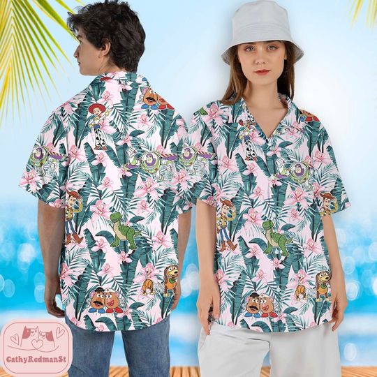 Toy Story Hawaiian shirt, Disney Hawaiian Shirt, Woody Buzz Slinky T-Rex Shirt