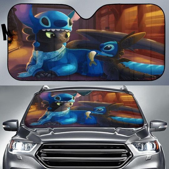 Stitch Toothless Car Sun Shade, Stitch Car Sun Shade