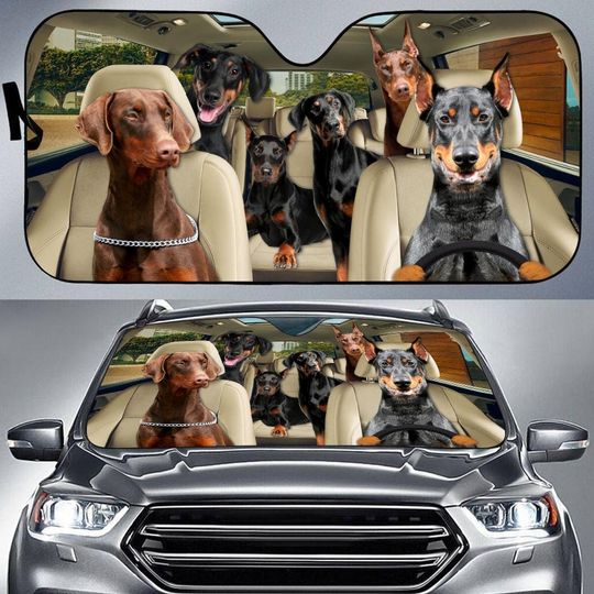 Doberman Car Sun Shade, Doberman Car Sunshade, Doberman Car Decoration