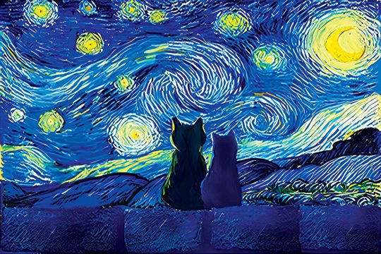 Cats and Starry Night Canvas