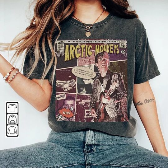 Arctic Monkeys Comic Shirt, Favorite Worst Nightmare Album World Tour Ticket 2023 Graphic Tee