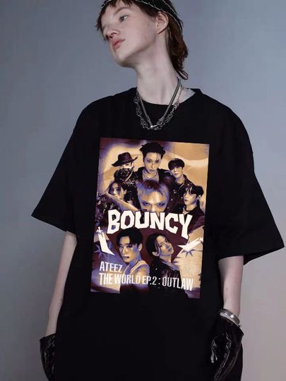Ateez Bouncy Shirt, ATEEZ The World Ep.2: Outlaw, Vintage 90s Ateez Shirt, Ateez New Album Shirt