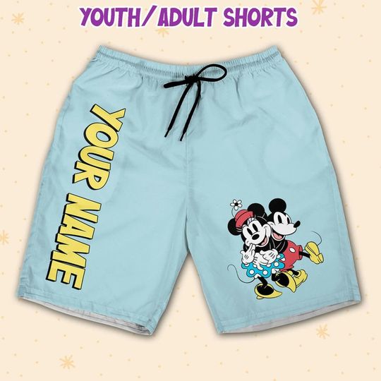 Personalize Disney Mikey Minnie Vintage Guitar Shorts
