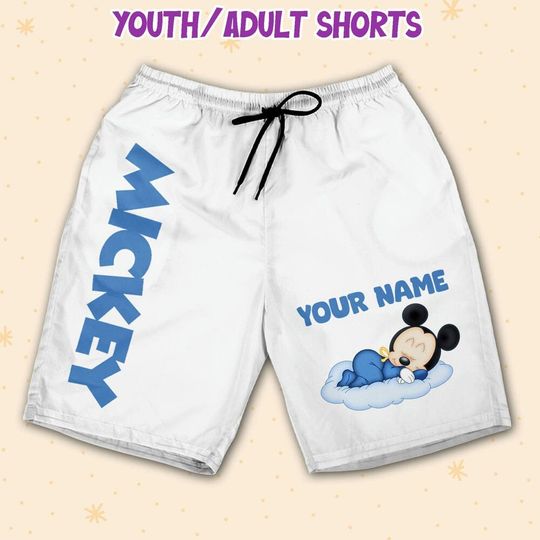 Personalize Mikey Disney Baby Sleep Shorts JS, Mikey Shorts, Disney Shorts, Beach Shorts, Disney Fan Gifts