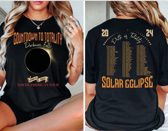 Total Solar Eclipse Shirt April 8th 2024, Rock Concert Tour Tee with Path of Totality Cities