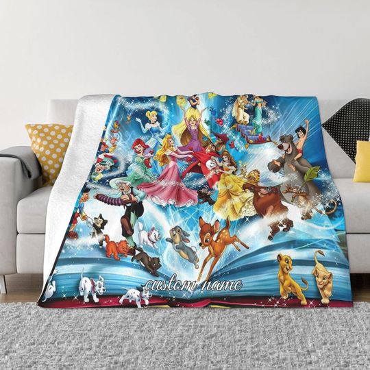 Two Layers Blanket Disney Princess Custom Name Printed Bedspread Sofa Covers Travel Camping Blanket