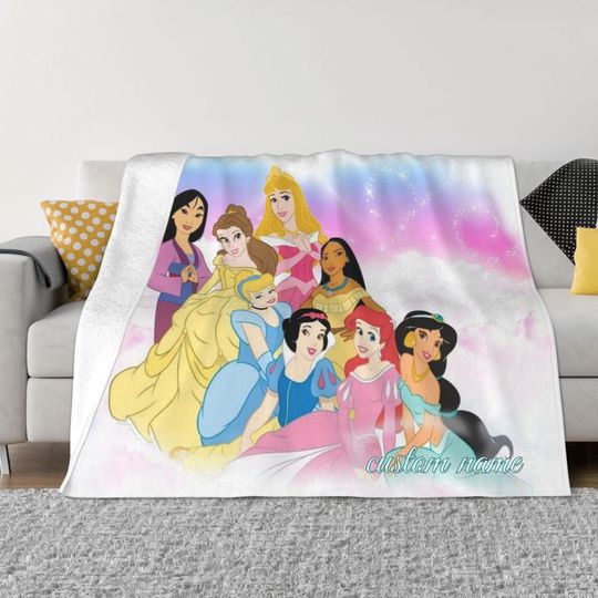 Two Layers Blanket Disney Princess Custom Name Printed Bedspread Sofa Covers Travel Camping Blanket