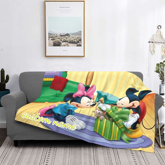 Custom Name Blanket Disney Mickey Mouse Tapestry Personalized Blankets Birthday Gift Customized