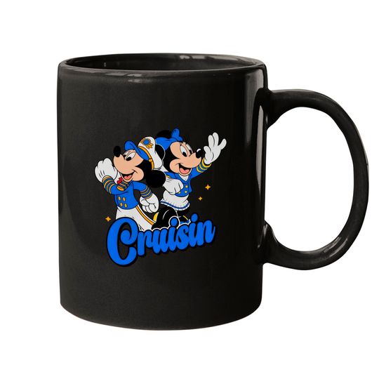 Cute Mickey Mouse & Minnie Magical Cruisin Mugs, Disney Cruise Line 25th Silver Anniversary At Sea Mugs