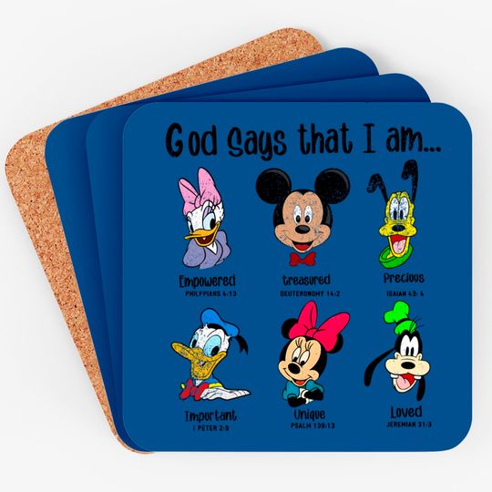 God Says I Am Mickey Coasters, Mickey And Friends Coasters, Disney Coasters