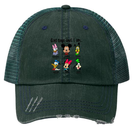 God Says I Am Mickey Trucker Hats, Mickey And Friends Trucker Hats, Disney Trucker Hats