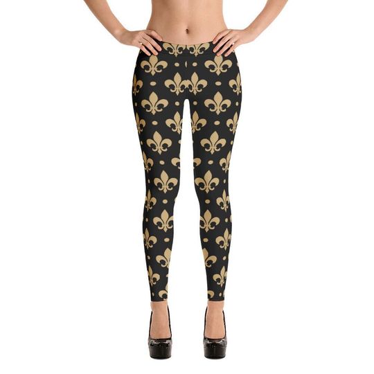Discover Gold & Black Fleur De Lis Saints Leggings Small Print