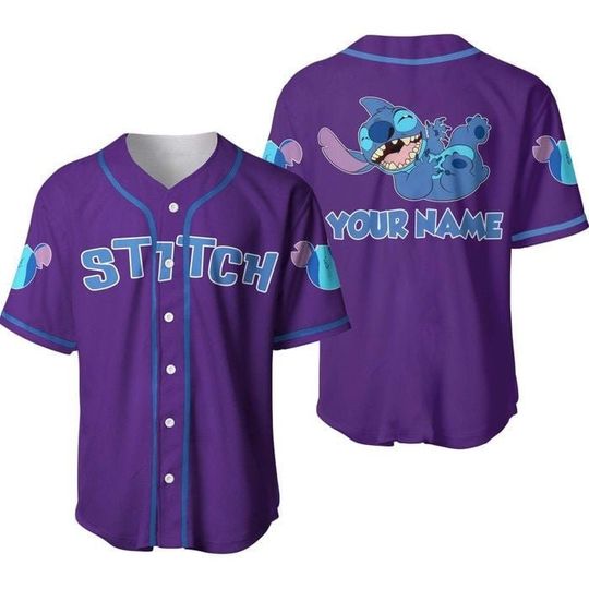 Funny Stitch Blue Purple Disney Custom Baseball Jersey