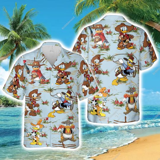 Donald Duck Cowboy Hawaiian Shirt, Donald Duck Western Disney Aloha Shirt, Button Up Shirt