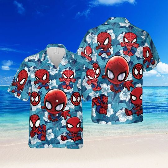 Spiderman Hawaiian Shirt, Disney Aloha Summer Tee, Spiderman Birthday Hawaiian Gifft