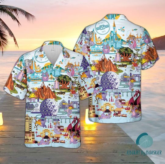 Disney Figment Funny Hawaiian Shirt, Set Epcot Figment Hawaiian Shirt, Figment Est 1983 One Little Spark