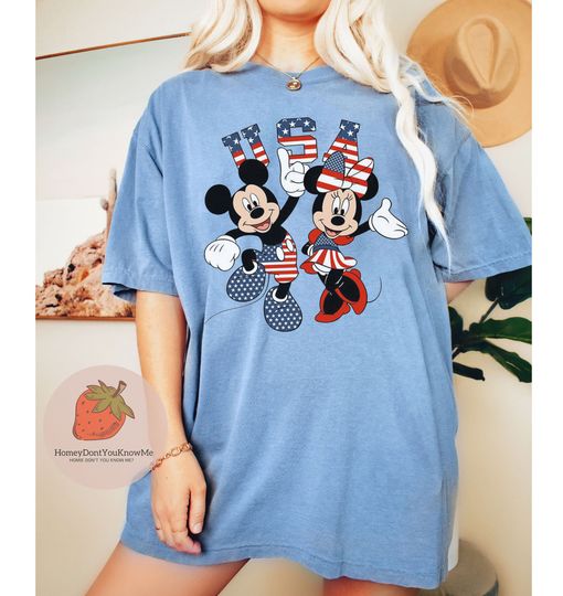 Minnie Mickey USA 4th of July vintage  shirt, Disney America Flag shirt
