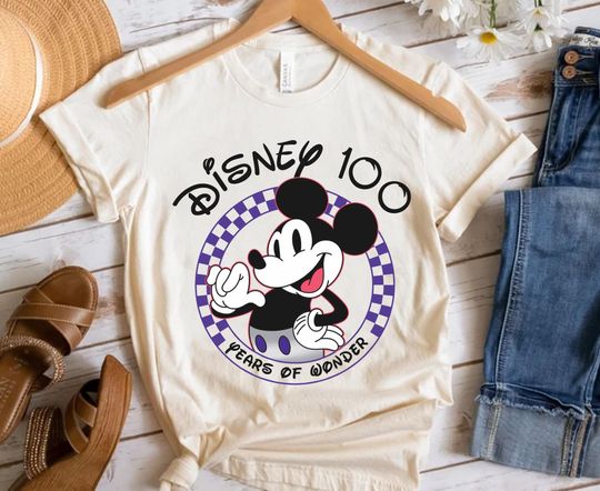 Disney100 Mickey Mouse Checkerboard Shirt, Disney 100 Years Of Wonder Tee