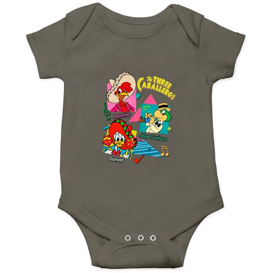 Retro 90s Disney The Three Caballeros Onesies, Jose Donald Duck Panchito Onesies
