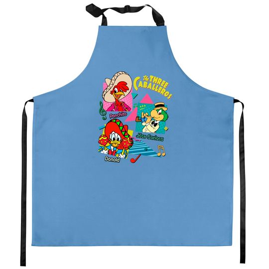 Retro 90s Disney The Three Caballeros Kitchen Aprons, Jose Donald Duck Panchito Kitchen Aprons