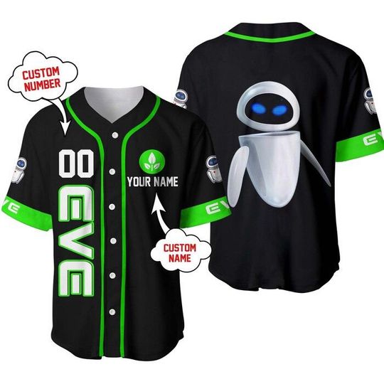Eve Robot Pixar Black Neon Green | Disney Custom Baseball Jersey