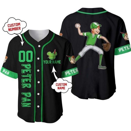 Peter Pan Green Black | Disney Custom Baseball Jersey